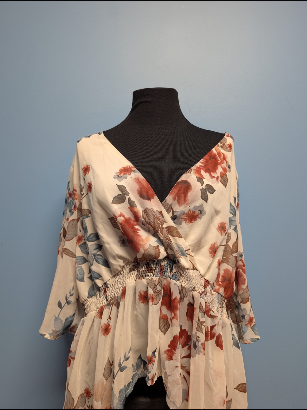 Women's Floral Wrap Tunic in Cream and Rust